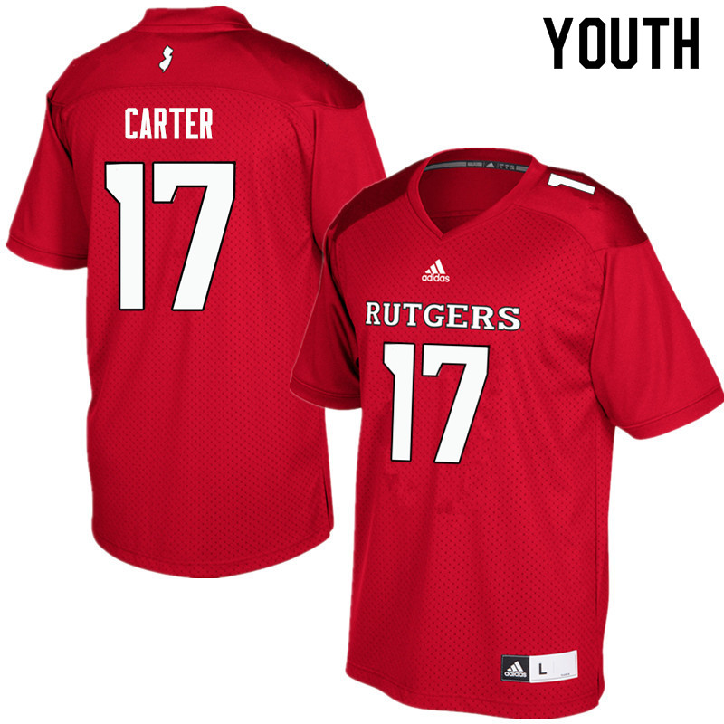 Youth #17 McLane Carter Rutgers Scarlet Knights College Football Jerseys Sale-Red - Click Image to Close